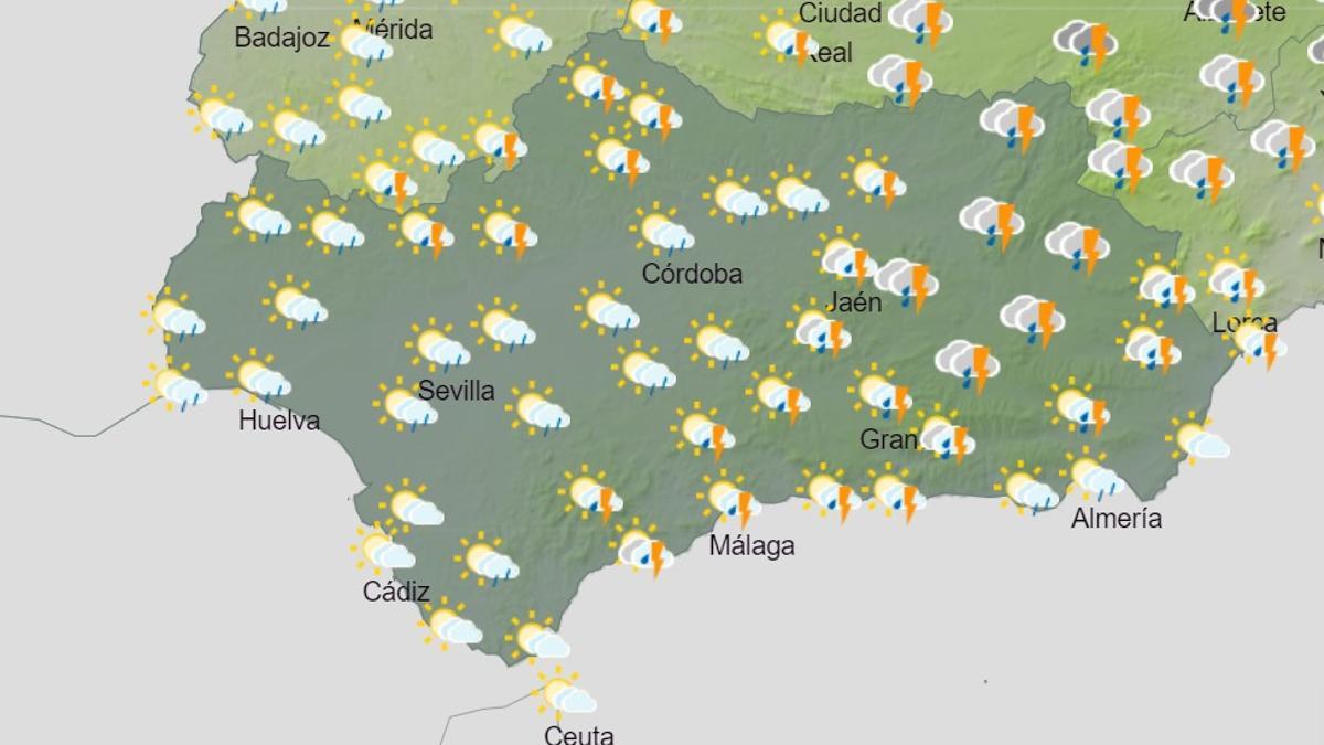 El tiempo en Andalucía  de 12.00 a 18.00 horas este lunes.