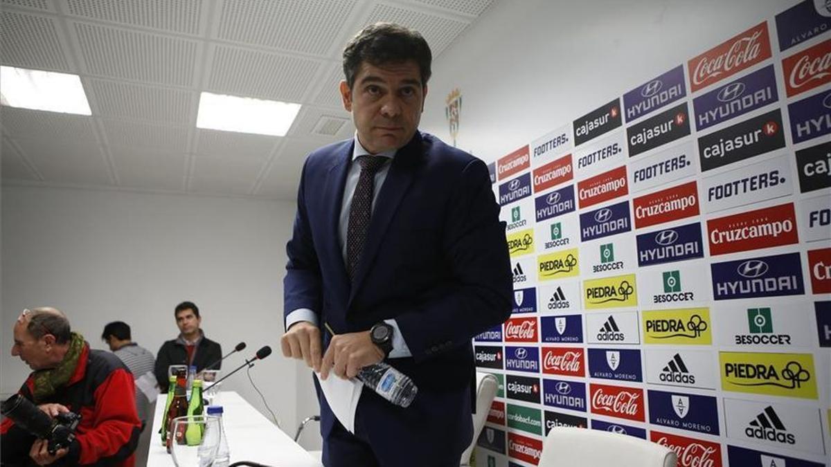 Francisco Estepa, administrador concursal del Córdoba CF SAD, en la sala de prensa de El Arcángel.