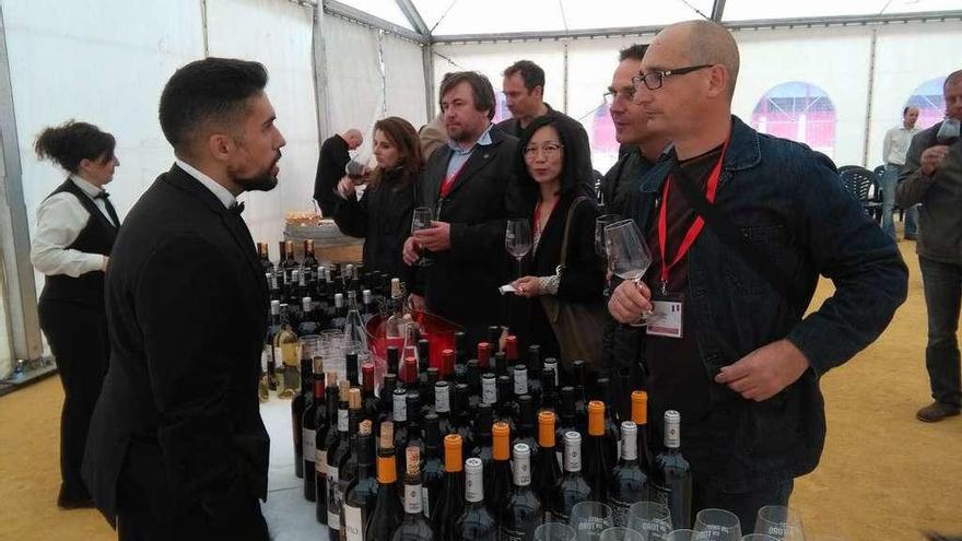 Catadores del jurado del Concurso Mundial de Bruselas prueban vinos en una visita realizada a Toro.