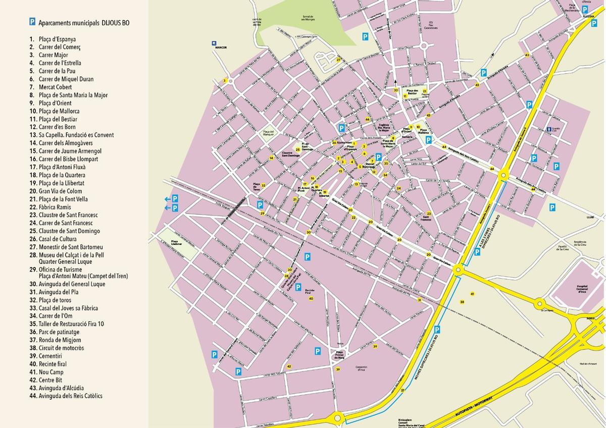Consulte el mapa de los aparcamientos para el Dijous Bo en Inca