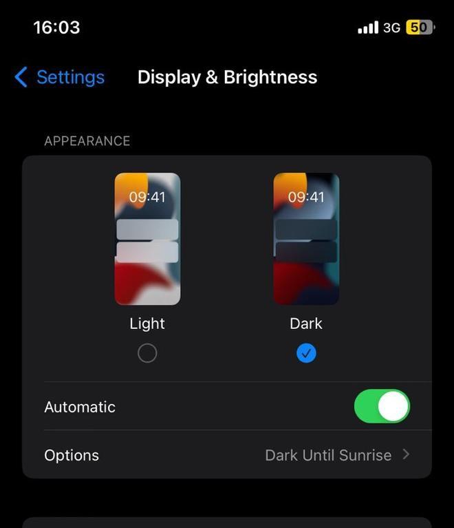 Captura del modo oscuro de IOS.