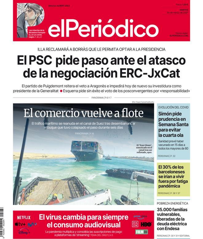La portada d’EL PERIÓDICO del 30 de març del 2021