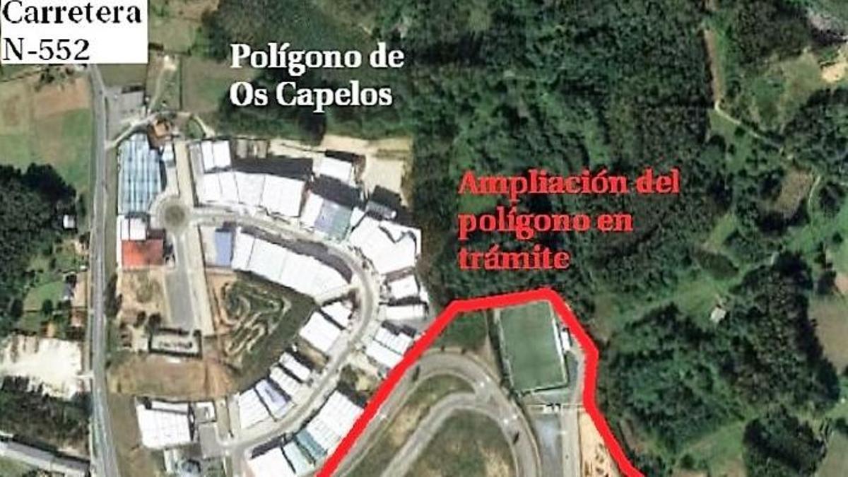 Delimitación del sector junto al actual polígono de Os Capelos