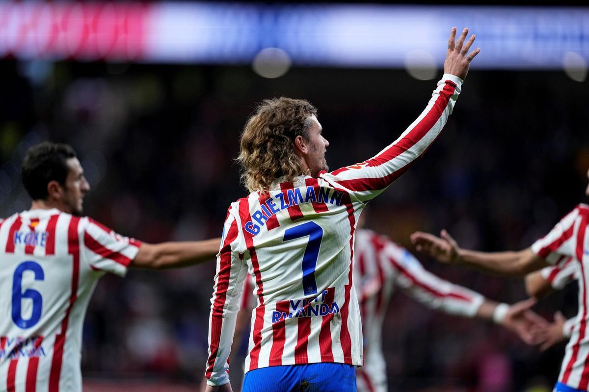 Antoine Griezmann of Atletico de Madrid celebrates a goal during the Spanish League, LaLiga EA Sports, football match played between Atletico de Madrid and Levante UD at Riyadh Air Metropolitano on November 08, 2025 in Madrid, Spain. AFP7 08/11/2025 ONLY FOR USE IN SPAIN. Oscar J. Barroso / AFP7 / Europa Press;2025;SOCCER;SPAIN;SPORT;ZSOCCER;ZSPORT;Atletico de Madrid v Levante UD - LaLiga EA Sports;