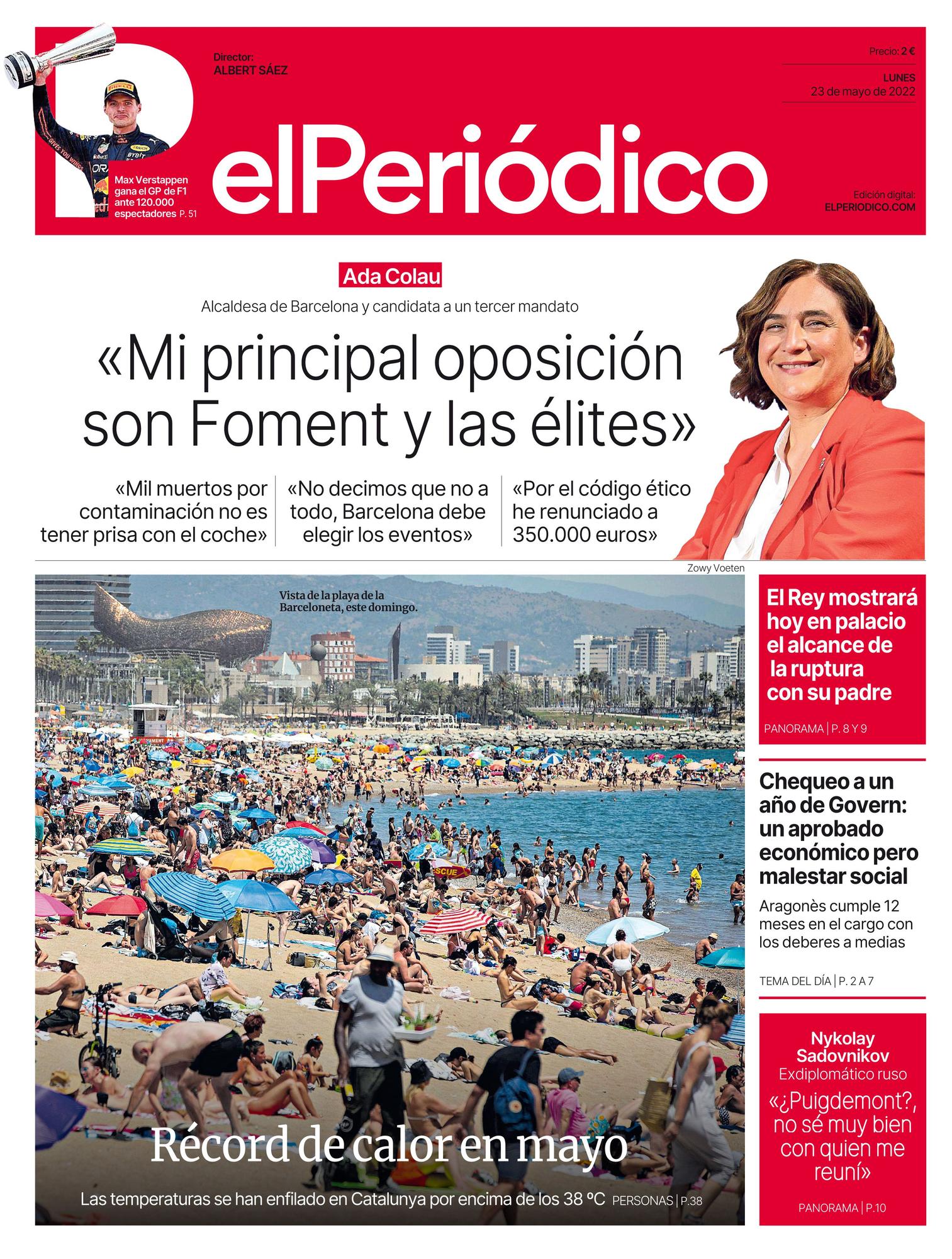 La portada de EL PERIÓDICO del 23 de mayo de 2022