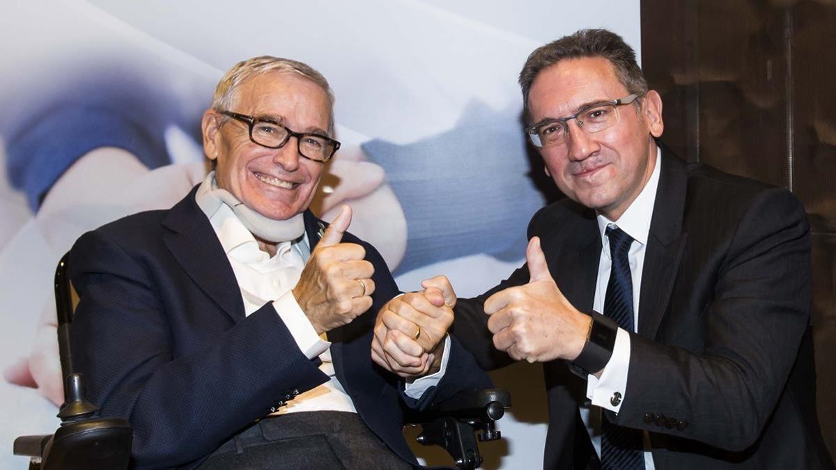 Francisco Luzón, presidente de la fundación homónima, y Jaume Giró, director general de la Fundación Bancaria la Caixa, durante la presentación del proyecto.