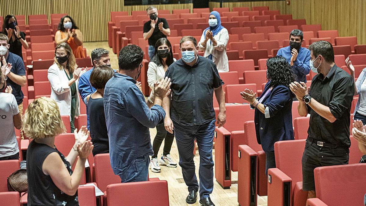 El president d’ERC, Oriol Junqueras, va participar en el tram final de la reunió de Cardona | OSCAR BAYONA