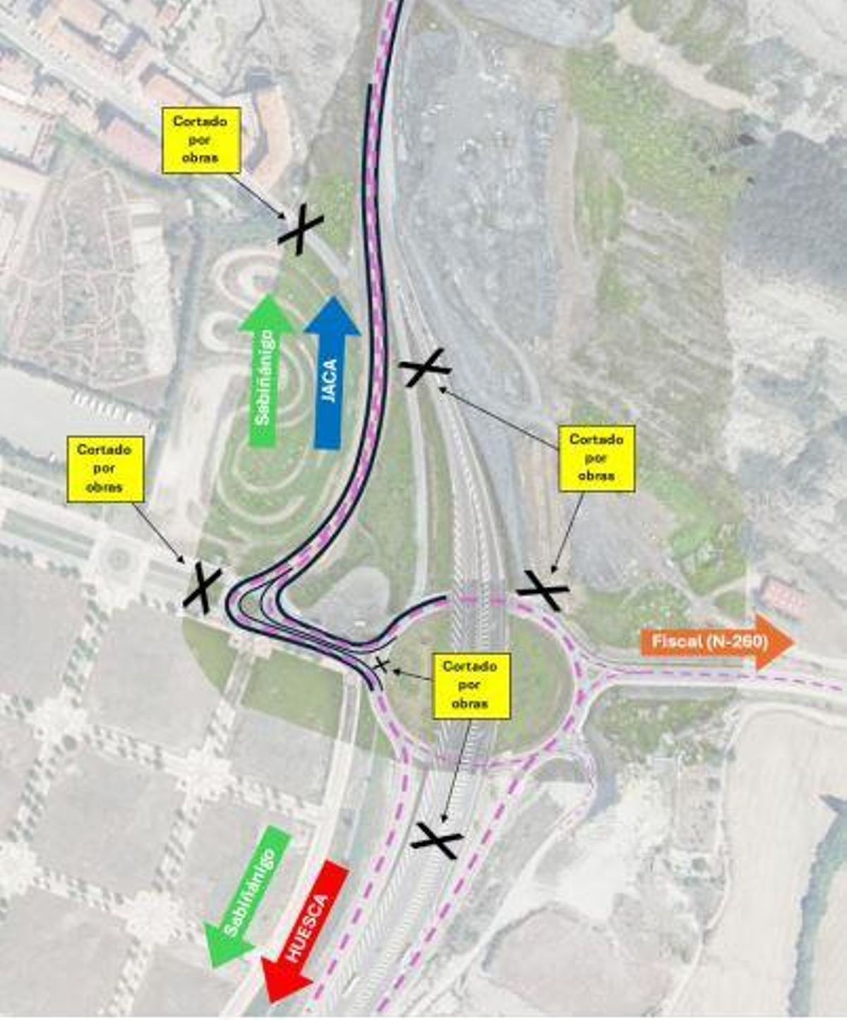Movimientos permitidos en la glorieta de la A-23 con la N-260.