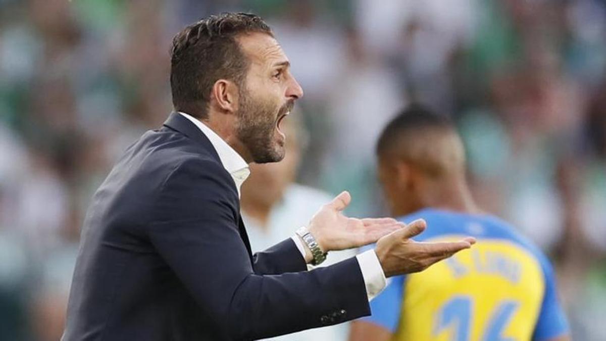 Rubén Baraja da órdenes a su equipo durante el Betis - Valencia.