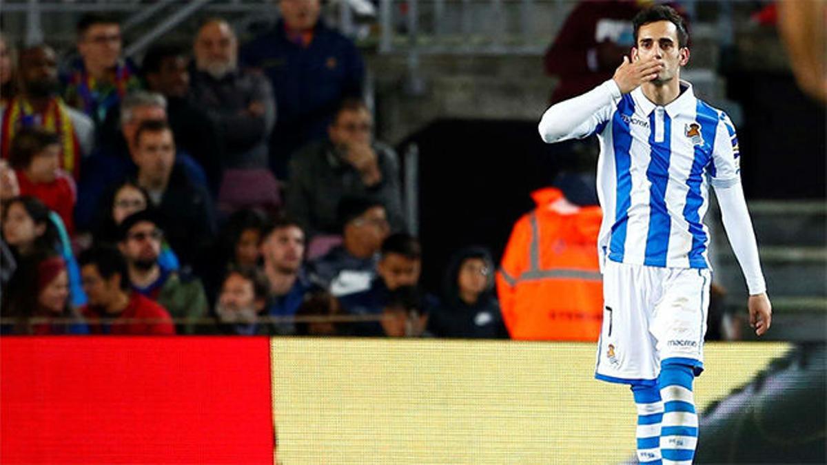 Juanmi en un partido con la Real Sociedad