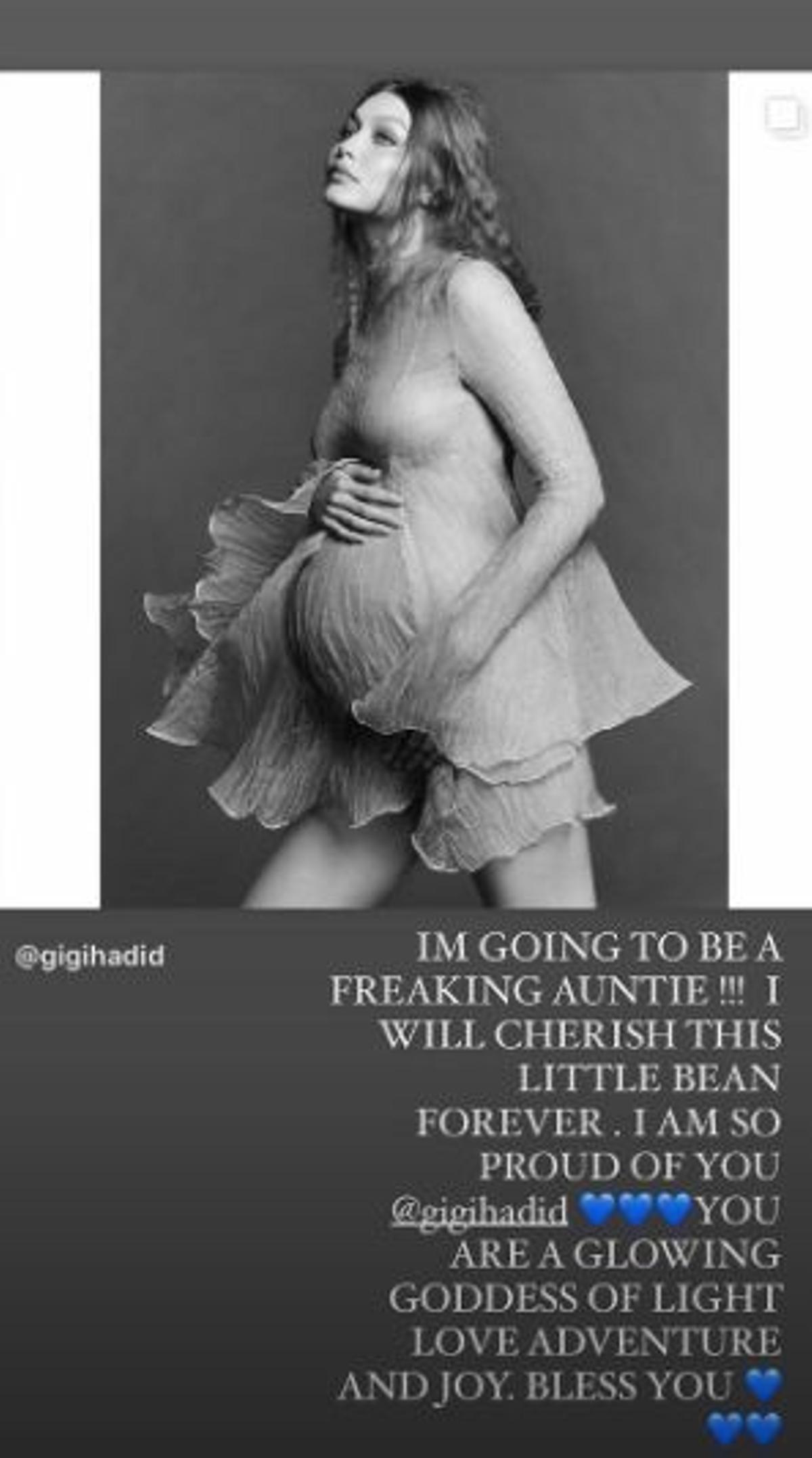 Storie de Bella Hadid sobre el embarazo de Gigi