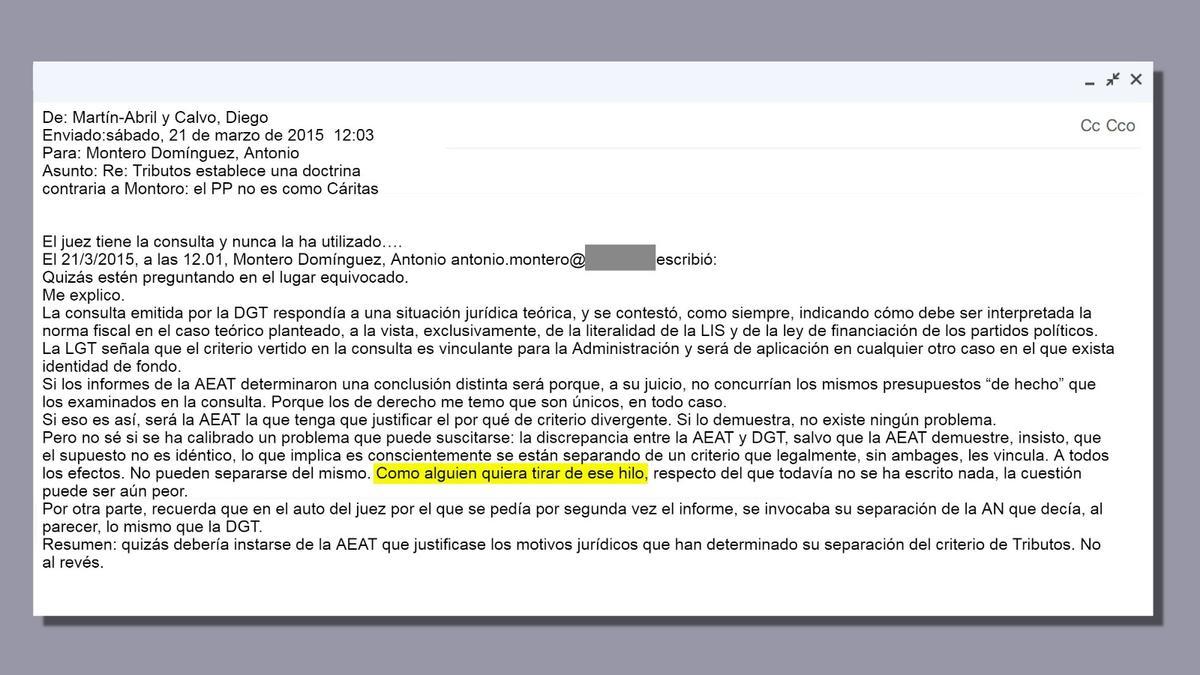 Recreación de un correo electrónico entre funcionarios de Hacienda