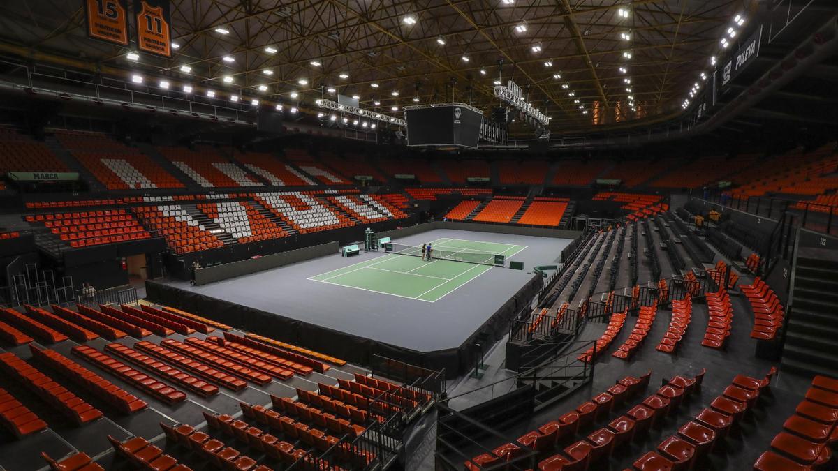 La pista de tenis de la Fonteta que alberga la Copa Davis