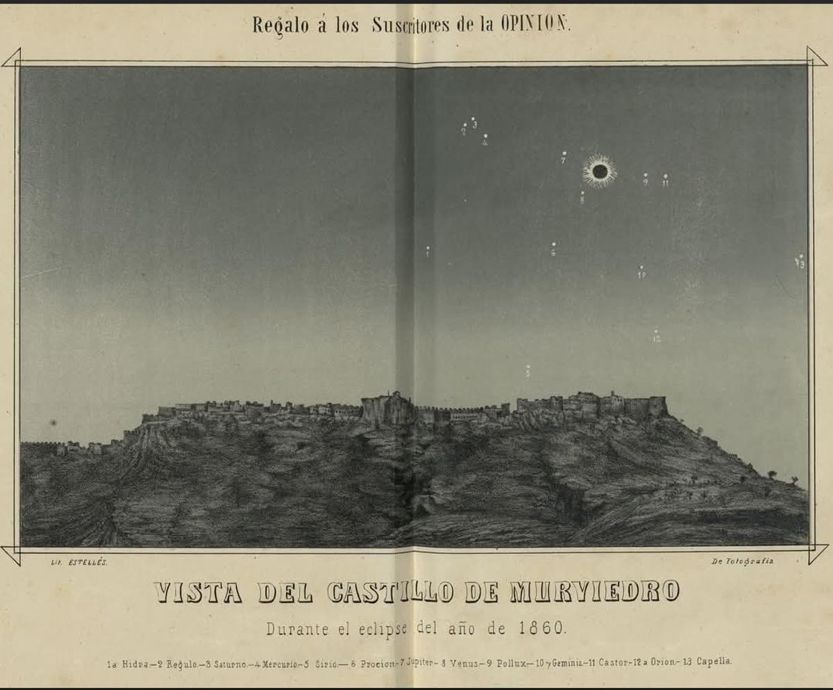 Imagen que evocó el eclipse de Sagunt de 1860 y regaló periódico La Opinión a sus suscriptores.