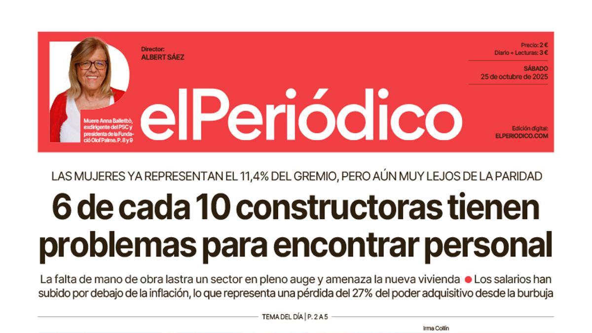 La portada de EL PERIÓDICO del 25 de octubre de 2025
