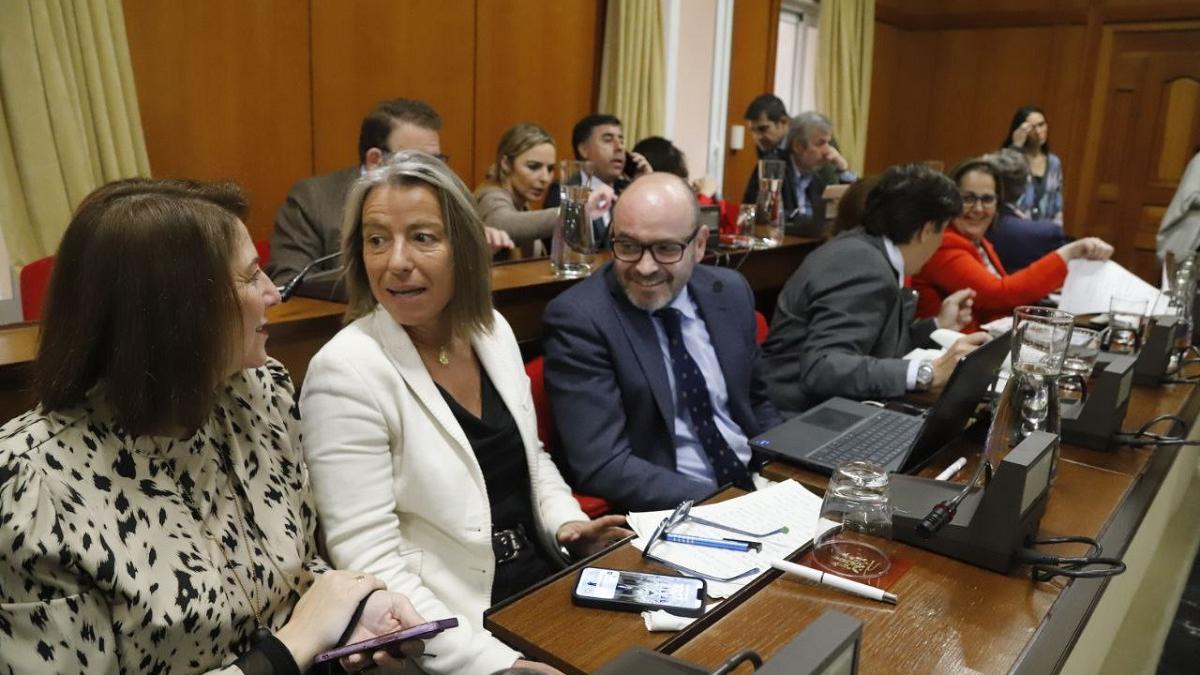 Concejales del grupo popular del Ayuntamiento de Córdoba poco antes del inicio de la sesión plenaria.