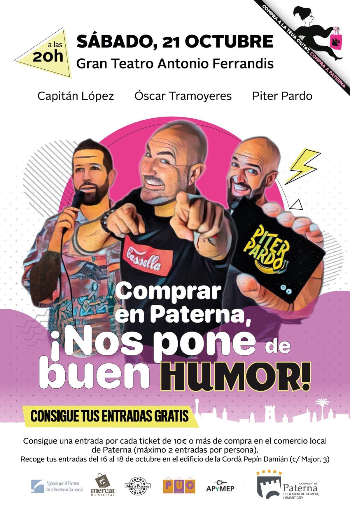 Cartel de la campaña comercio local Paterna con noche de monólogos