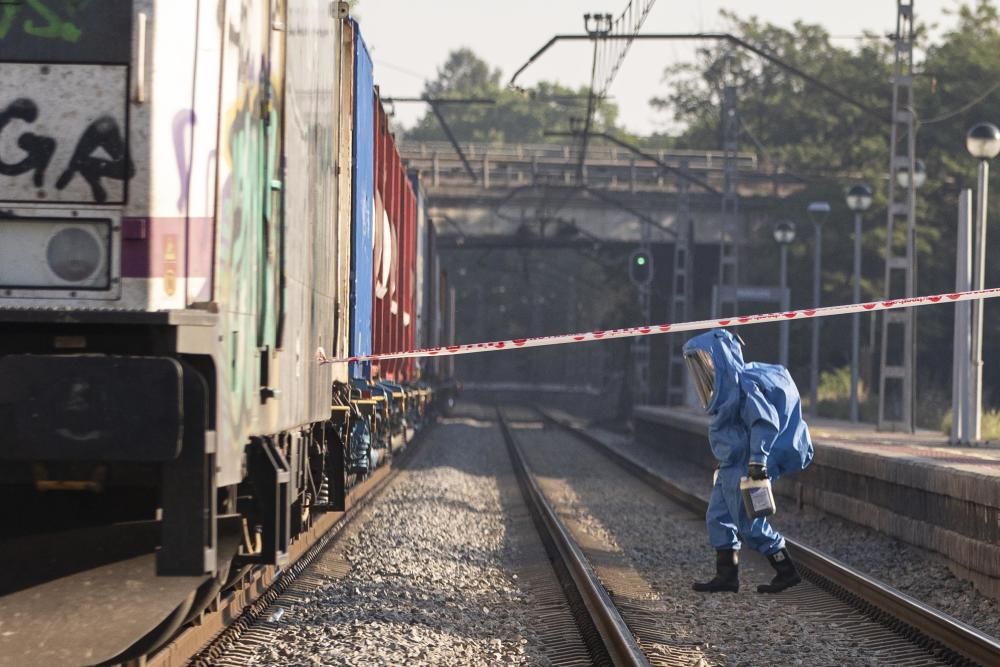 Fuita d'una matèria perillosa en un tren de mercaderies a Riudellots de la Selva