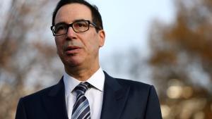 U S  Treasury Secretary Steven Mnuchin speaks to the news media after giving a television interview at the White House in Washington.   REUTERS Leah Millis File Photo