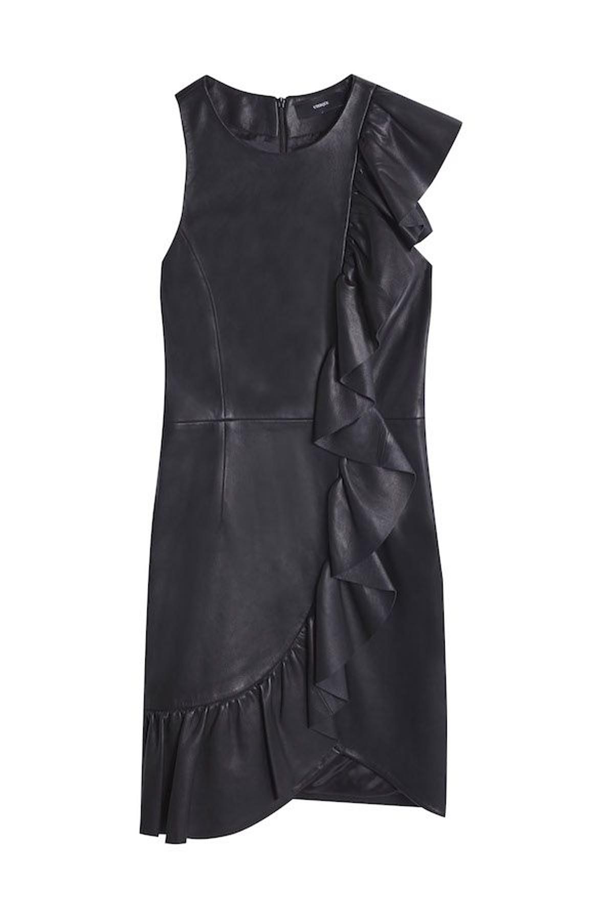 Asimetrías: Vestido en piel con volantes, de Uterqüe, 229€