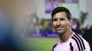 Leo Messi, en el calentamiento previo al amistoso entre Independiente del Valle y Inter Miami