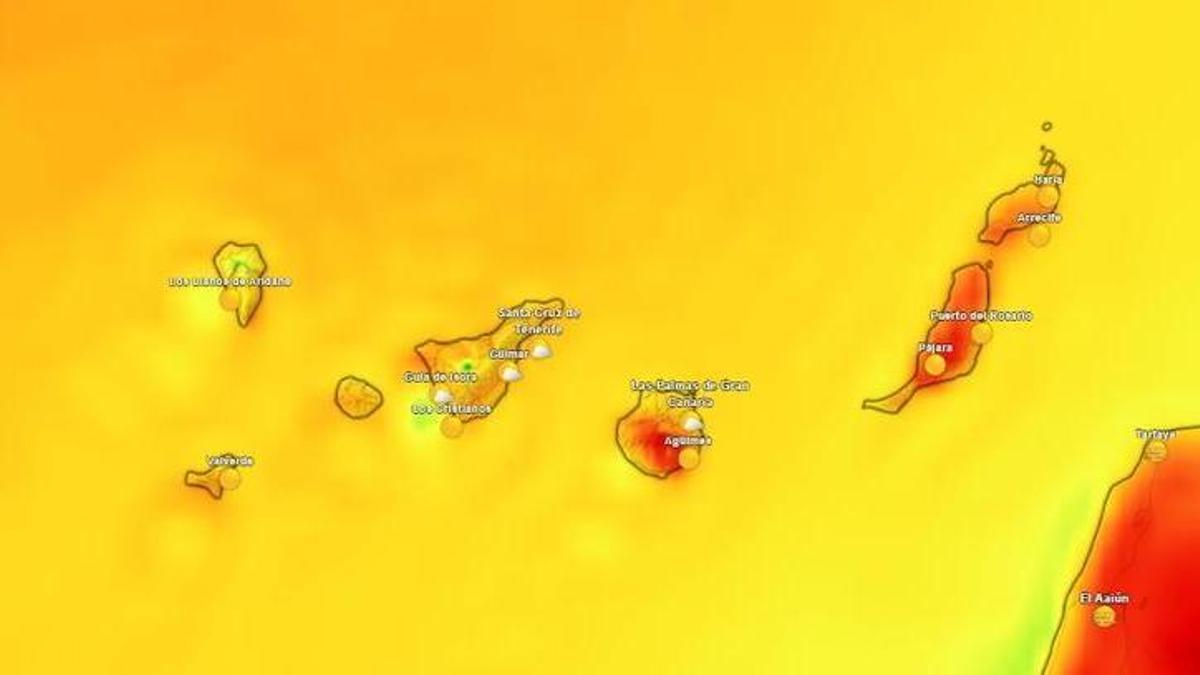Mapa de calor en Canarias para el lunes