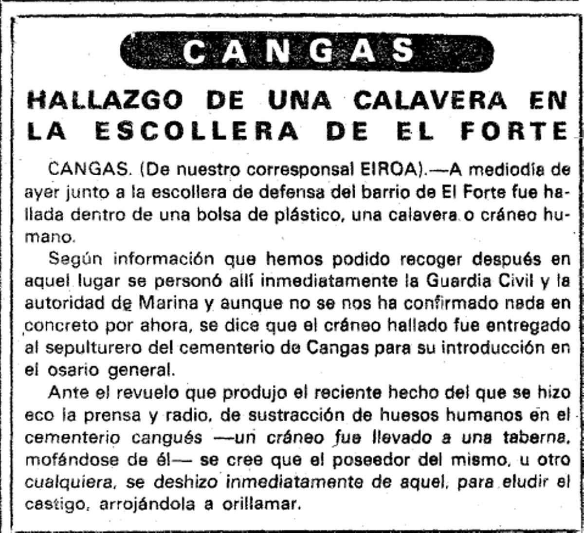 Noticia públicada en la página 29 de FARO DE VIGO el 8 de septiembre de 1979.