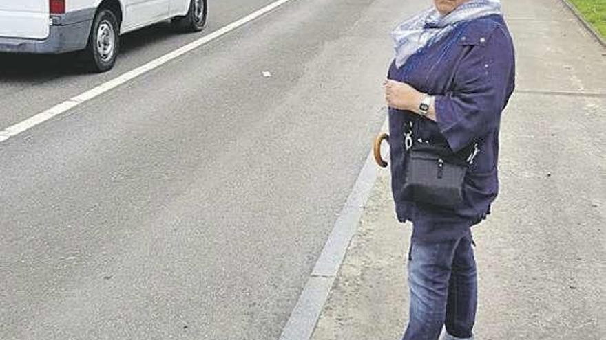 Lourdes P. Mencía, en la zona junto a la carretera nacional donde los vecinos proponen crear aparcamientos.