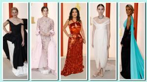 De izquierda a derecha, Elizabeth Banks, Allison Williams, Salma Hayek y Laverne Cox, en la alfombra roja de los Oscar 2023.