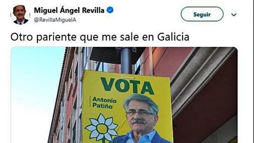 Publicación de Miguel Ángel Revilla sobre el candidato de Alternativa.