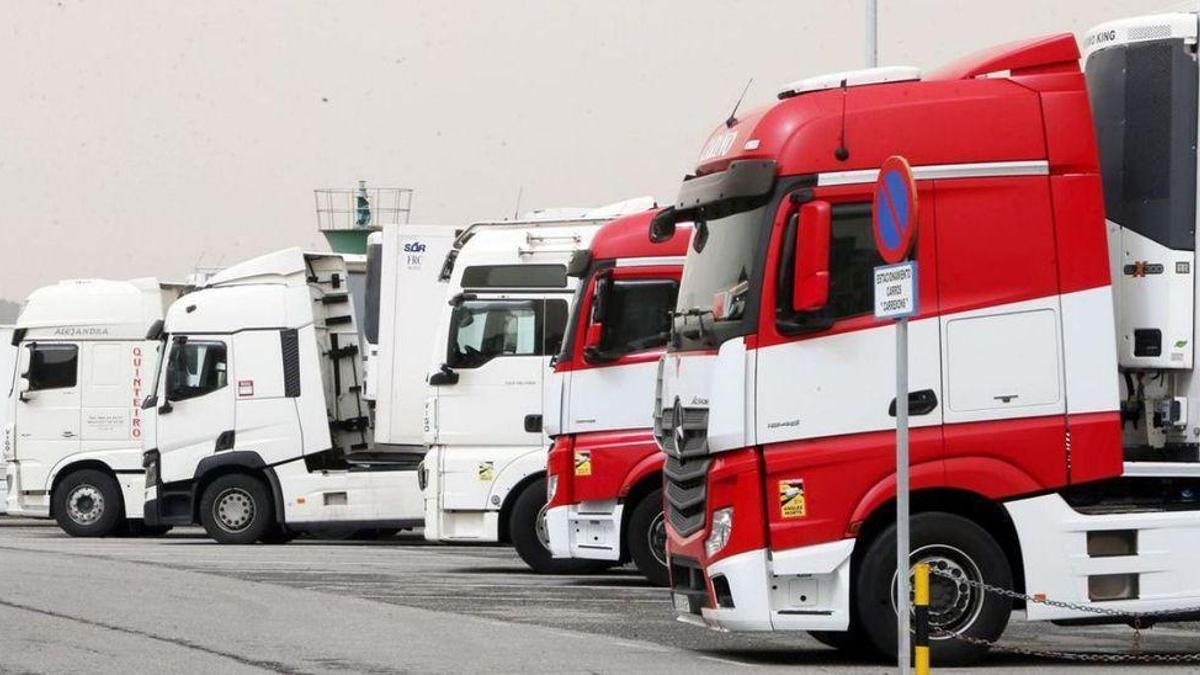 Fila de camiones de transporte frigorífico.