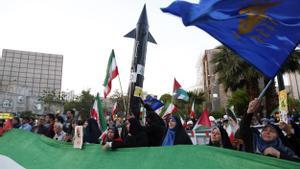 Iranians celebrate following Irans attacks towards Israel