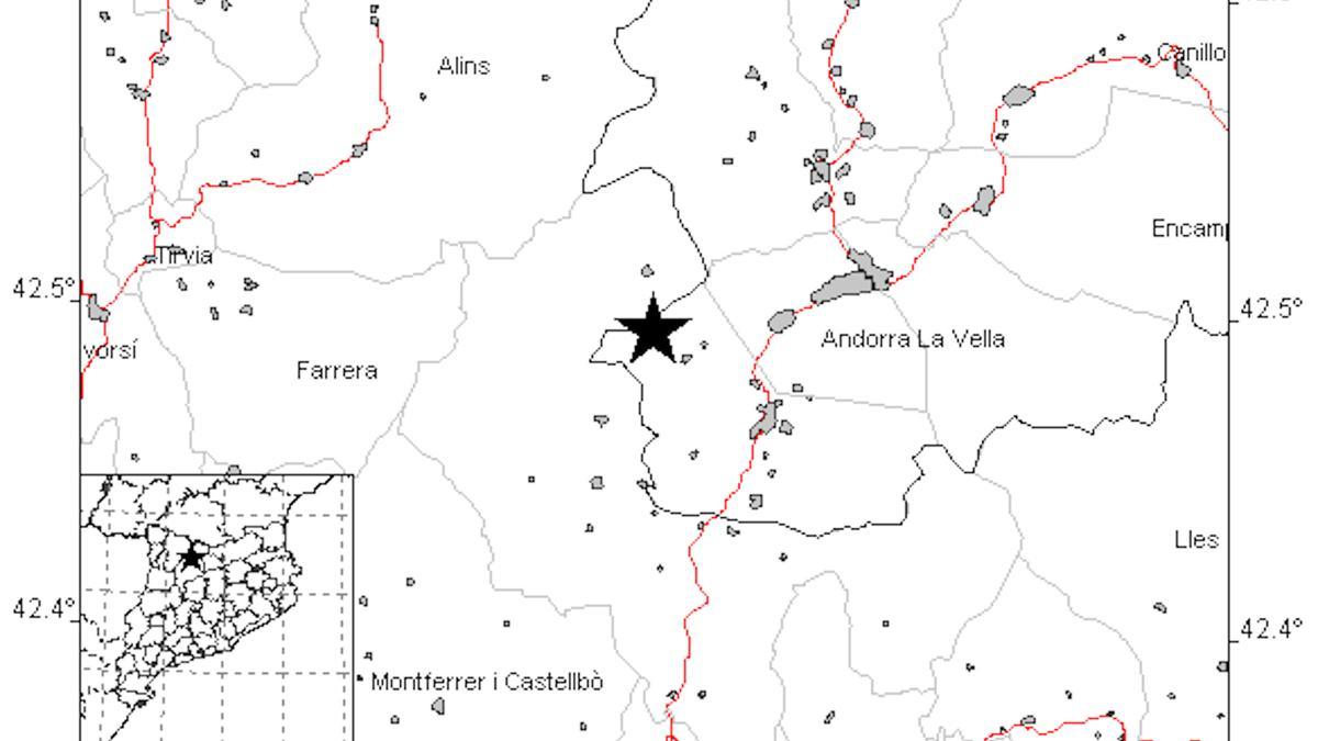 Epicentre del terratrèmol de magnitud 2,4 entre Andorra i l&#039;Alt Urgell