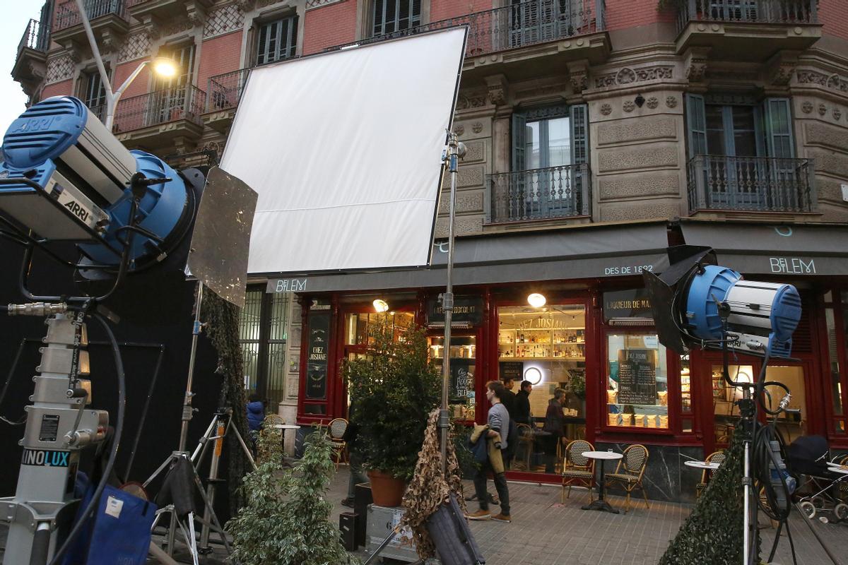 Rodaje de un anuncio en el Eixample, en Barcelona.