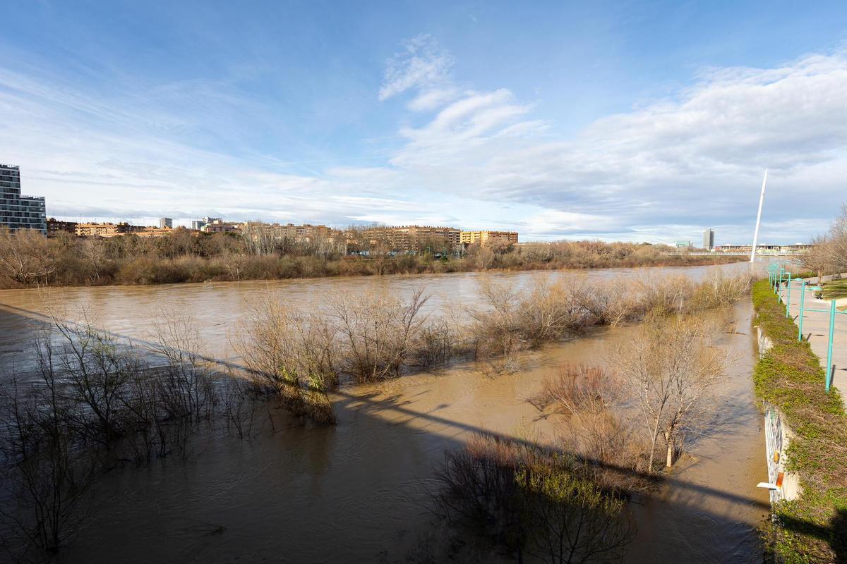 En imágenes I Así está el río Ebro a su paso por Zaragoza este lunes