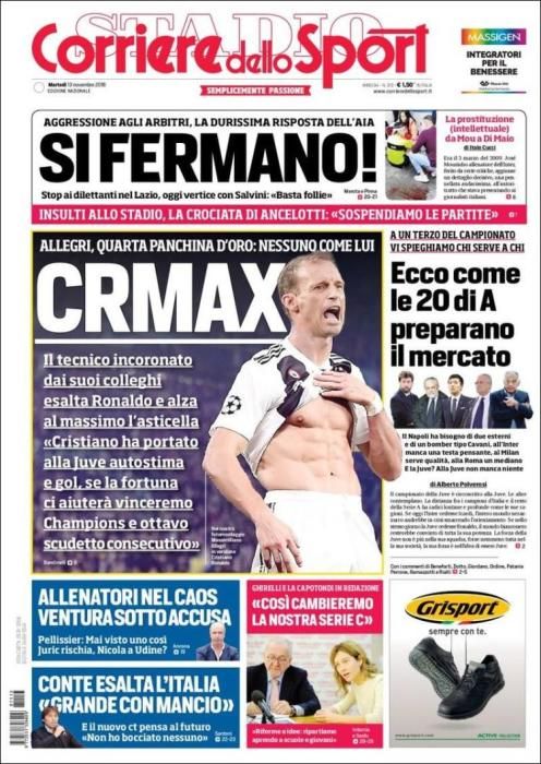 Portada CORRIERE DELLO SPORT martes 13 noviembre