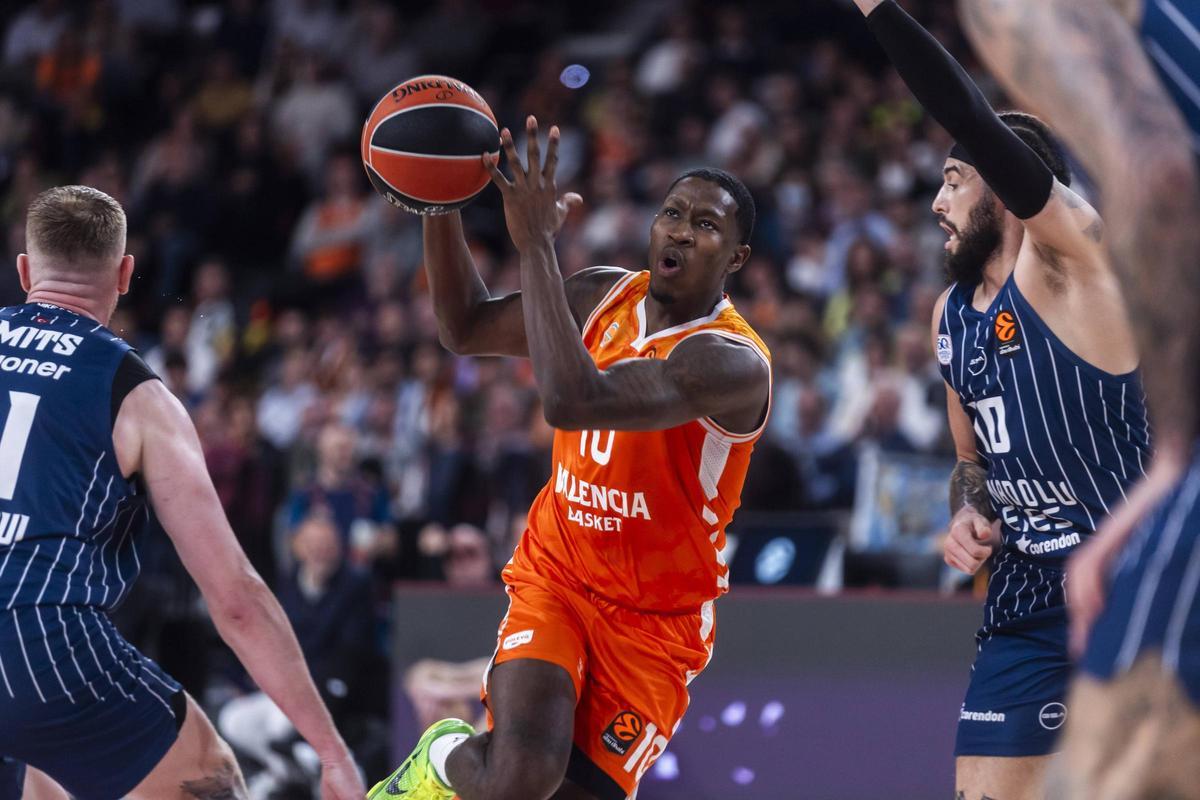 Omari Moore, en el último partido enre el Valencia Basket y el Anadolu EFES en Euroliga.