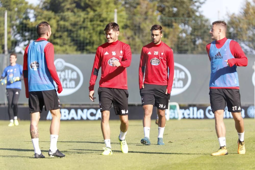 Los jugadores celestes ultiman los preparativos para su visita al Espanyol.