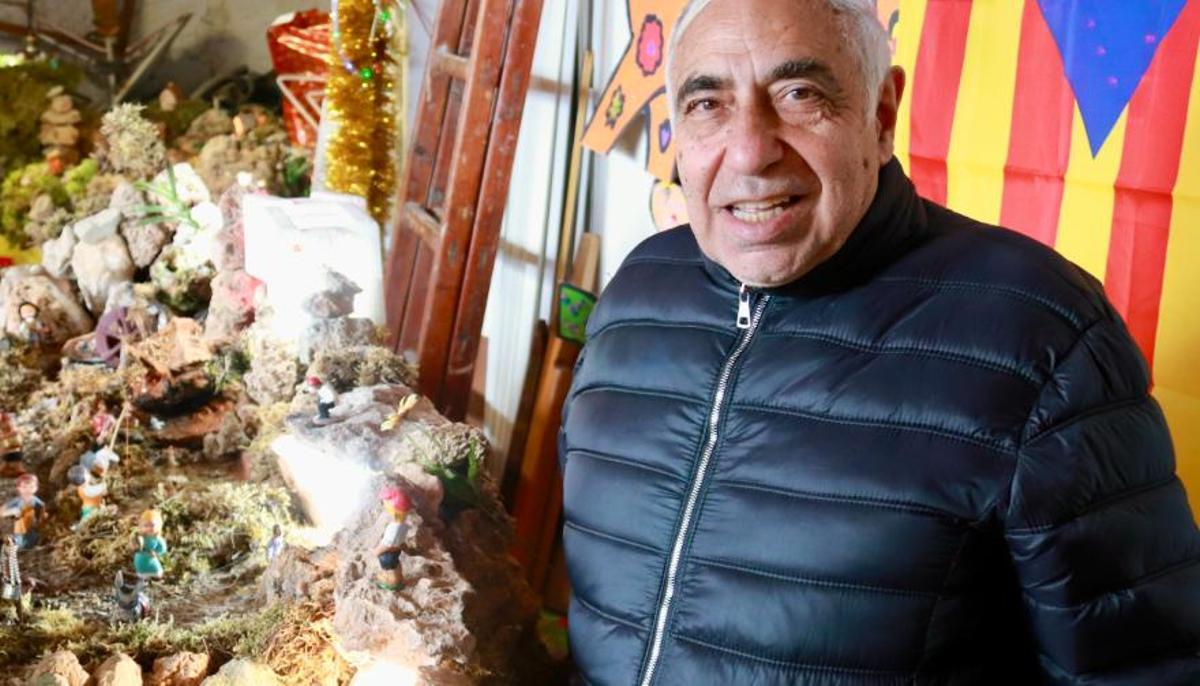 El pessebrista Albert Gomis, fotografiat al costat d'una de les seves creacions després de l'entrevista amb l'ACN