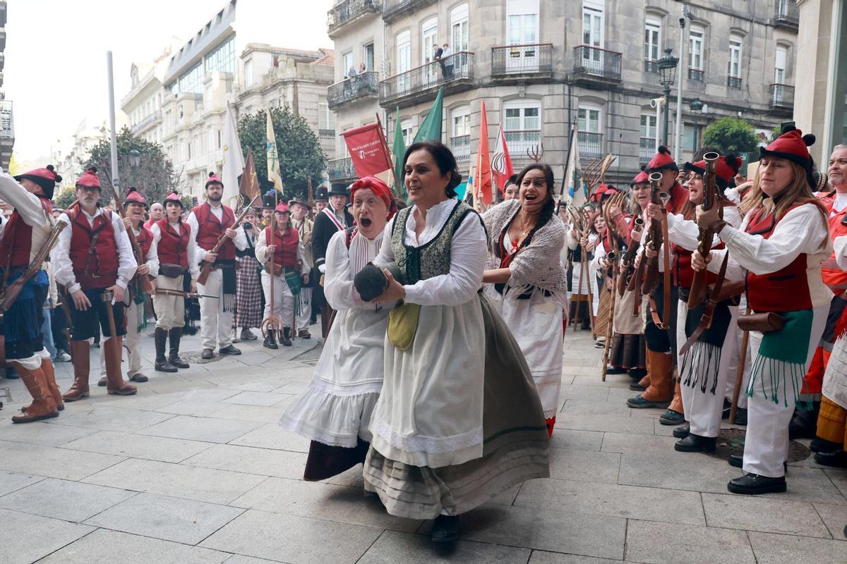 Un instante de la representación teatral de la Reconquista de Vigo.