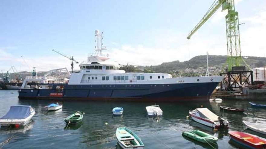 Vista general de uno de los oceanográficos que el astillero MCíes tiene que entregar.  // Jesús de Arcos