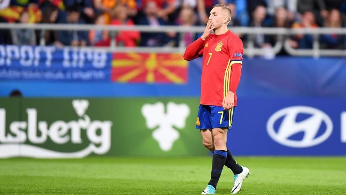 Gerard Deulofeu celebra su gol contra Macedonia en el Europeo sub-21