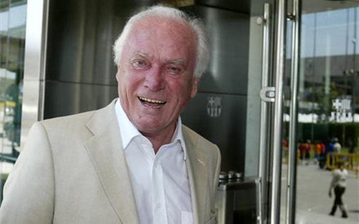 Udo Lattek en una de sus visitas al Camp Nou