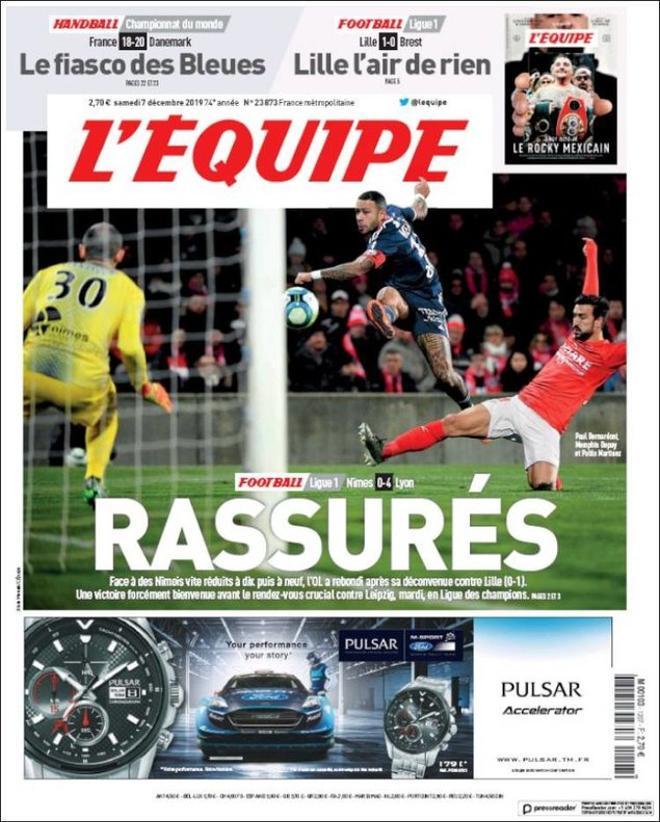 Esta es la portada de LEquipe del sábado 7 de diciembre