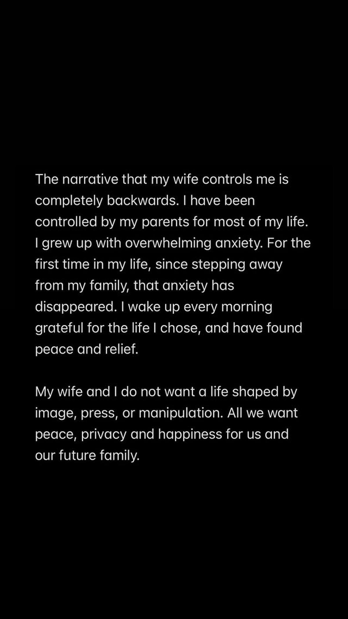 Historia de Instagram de Brooklyn Beckham.