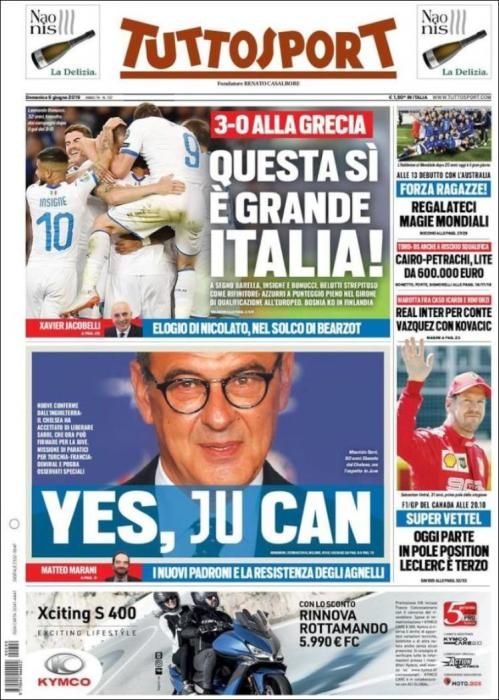 Portada TUTTOSPORT domingo 9 de junio de 2019.