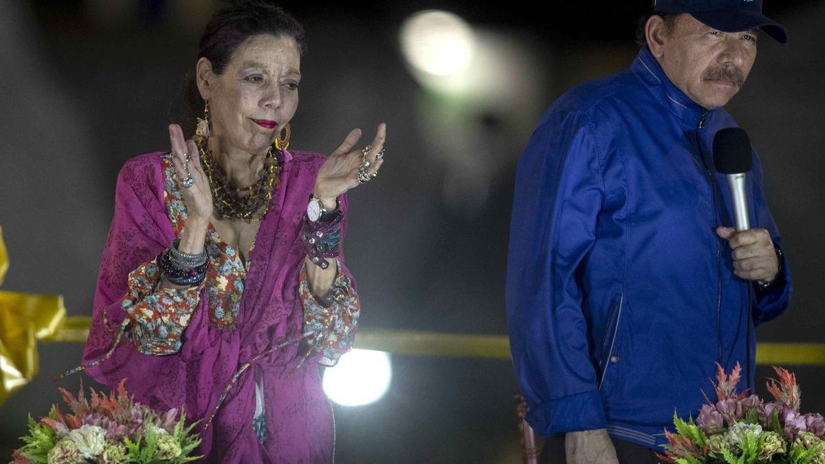 El presidente de Nicaragua, Daniel Ortega, y su esposa y vicepresidenta, Rosario Murillo, en un acto en Managua.