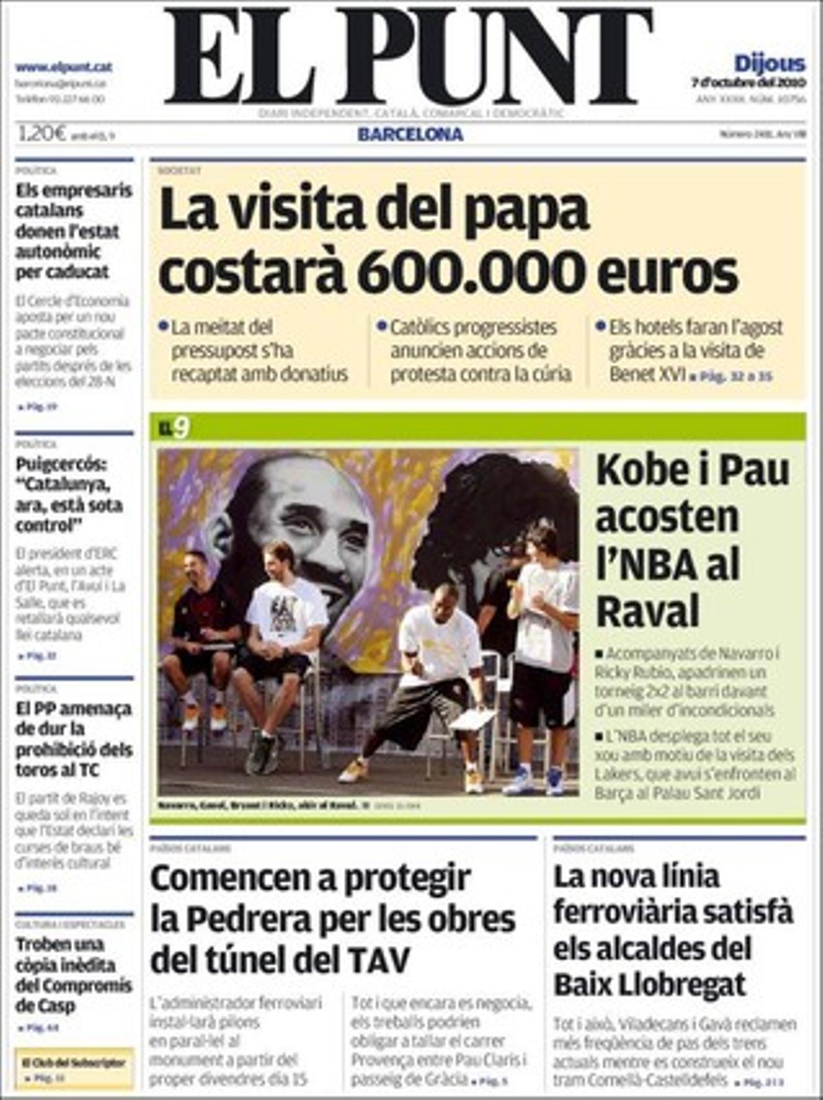 ’El Punt’ també destaca a dins que un exregidor de Lleida, Xavier Montagut, és el propietari de pisos que alberguen prostíbuls il·legals registrats aquest estiu per la policia municipal, que CiU i el PP s’alien a Barcelona per intentar prohibir les festes alternatives de Gràcia en la seva actual configuració i que s’ha portat a terma la primera neteja en 40 anys dels canals de Roses.