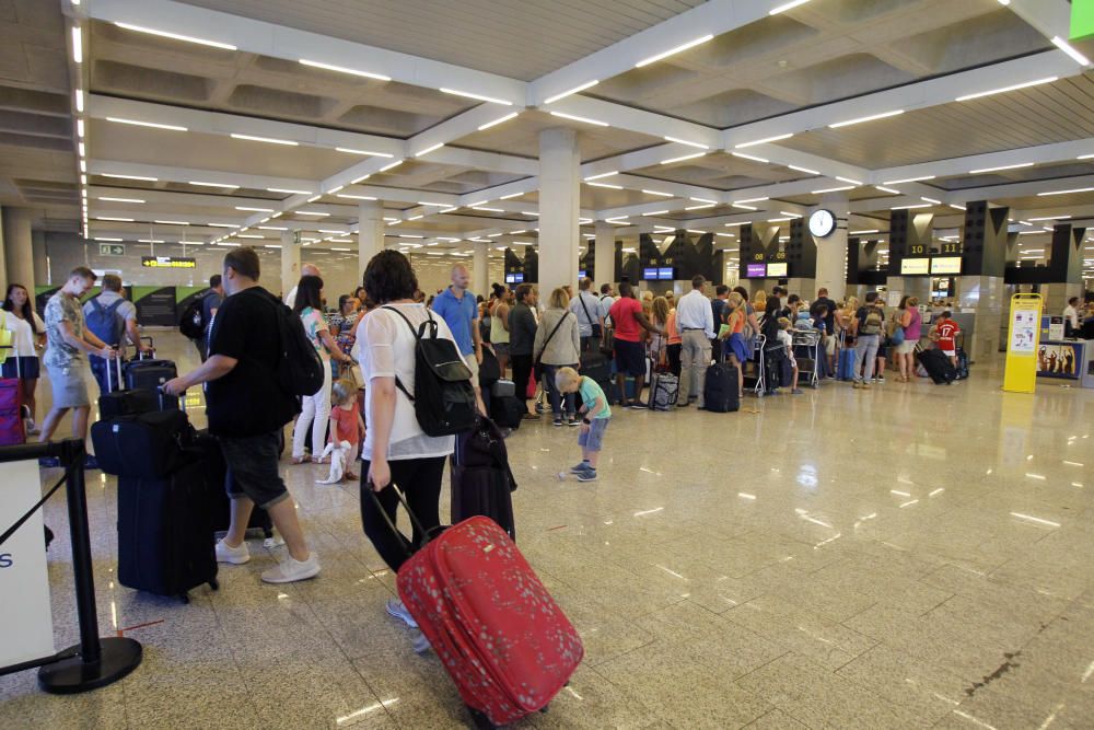 Zum Abschluss der Sommerferien in Spanien herrscht auf dem Flughafen von Mallorca Hochbetrieb: Zwischen Freitag (26.8.) und Montag (29.8.) werden insgesamt mehr als 600.000 ankommende und abfliegende Passagiere registriert.