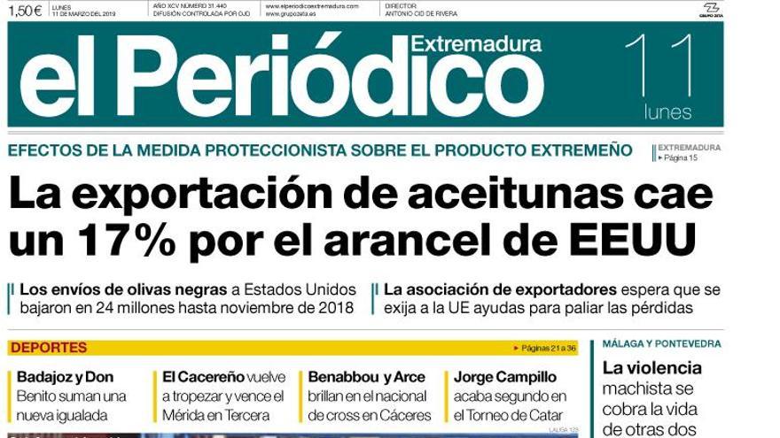 Esta es la portada de EL PERIÓDICO EXTREMADURA correspondiente al día 11 de marzo del 2019